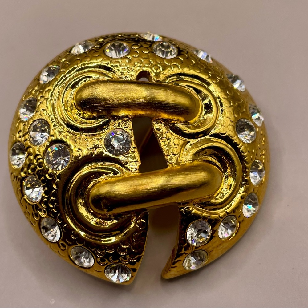 Vintage Dolphin Ore Gold Tone and Silver Crystal Texture Brooch Pin and Pendant